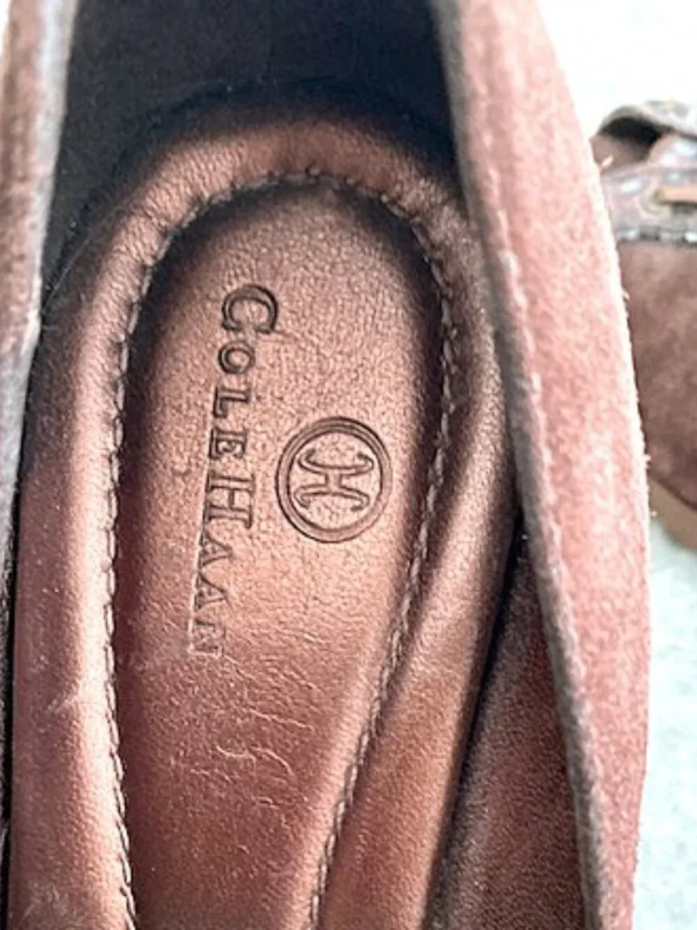Cole Haan Women's Brown Suede Leather Peep Toe Platform Wedge Shoes Sandals 7.5